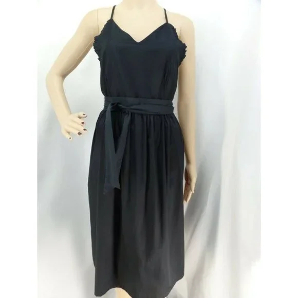 "LOFT" BLACK CRISS-CROSS BACK A LINE FIT AND FLARE COTTON DRESS SZE: 00P NWT - Picture 1 of 4